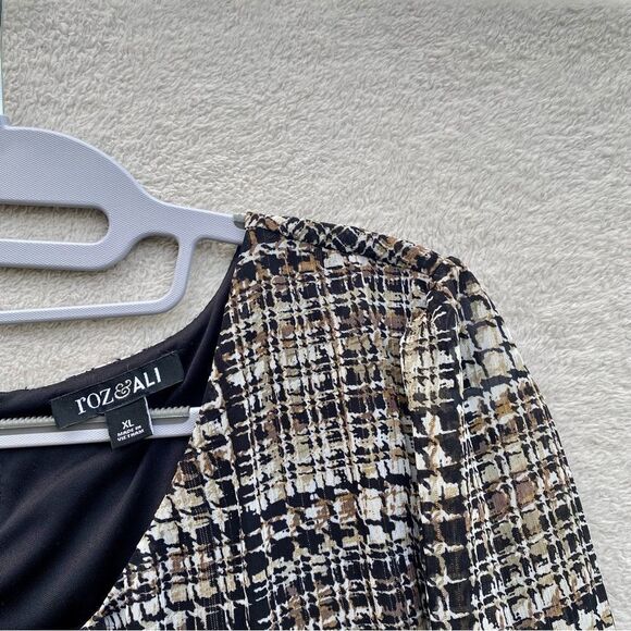 Roz & Ali XL womens long sleeve blouse, black, brown and gold  Bell Sleeve UEC - Picture 5 of 8